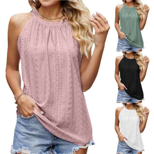 Womens Casual Sleeveless Halter Neck Tank Tops Loose Summer Vest Ladies T-Shirt