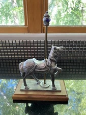 Michael Ricker Carousel Horse W/Blue Pewter Sculpture SIGNED 10.5"H #33/750