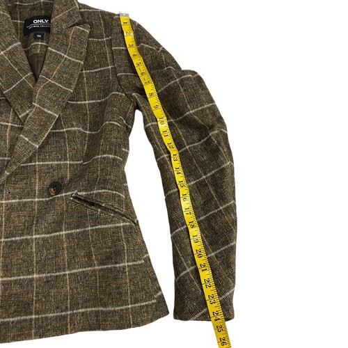 ONLY Blazer Coat Womens Sz XS US 2 Wool Brown Plaid Work Office Preppy Academia - Picture 12 of 18