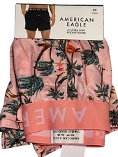 NWT AMERICAN EAGLE Ultra Soft Pocket Boxer Sz XS-S-M-L-XL Pink Palm Trees #78