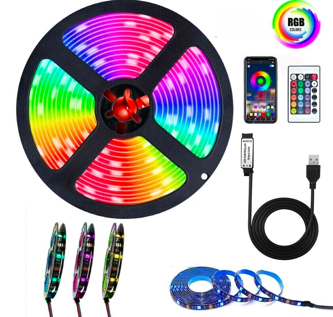 Bluetooth RGB LED Strip Lights with APP Control & IR Remote 1-15m-image