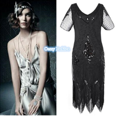 Vestido Flapper De Los Años 20 Con Flecos De Lentejuelas Rugientes Vestido De Gatsby De Los Años 20 Para Mujer, Negro Y Dorado