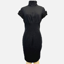 Cache Contour Little Black Dress Ruffled Stretch Turtleneck 12 Whimsigoth Chic