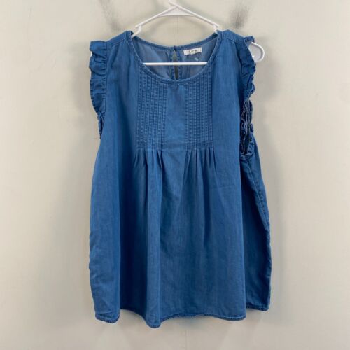 Camicia Maurices donna XL camicetta canotta blu cotone senza maniche pullover arricciata - Foto 1 di 11