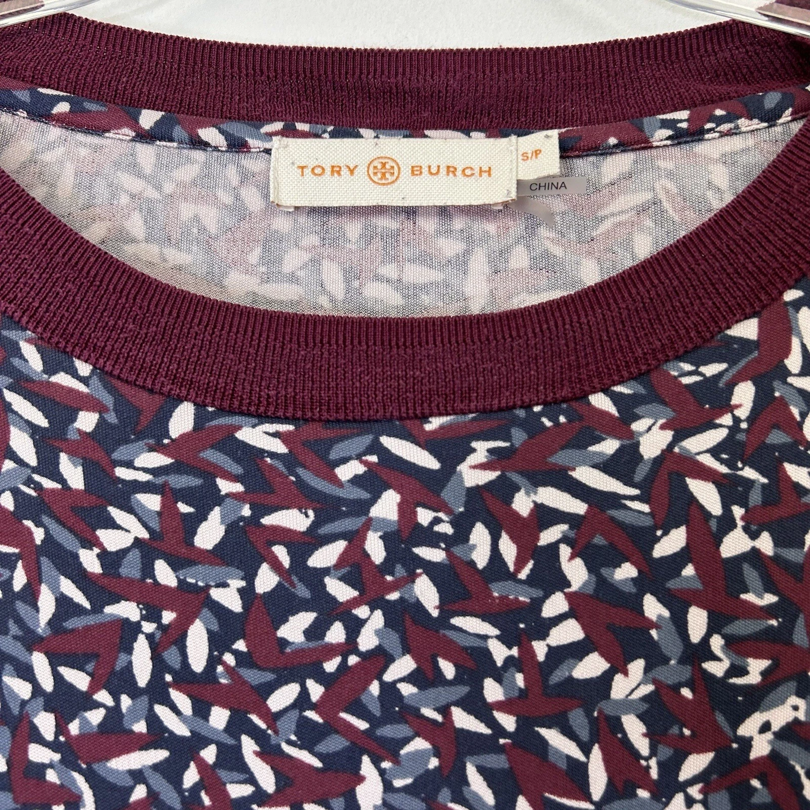 Abito donna Tory Burch in seta a tubino taglia small stampa bordeaux maniche lunghe