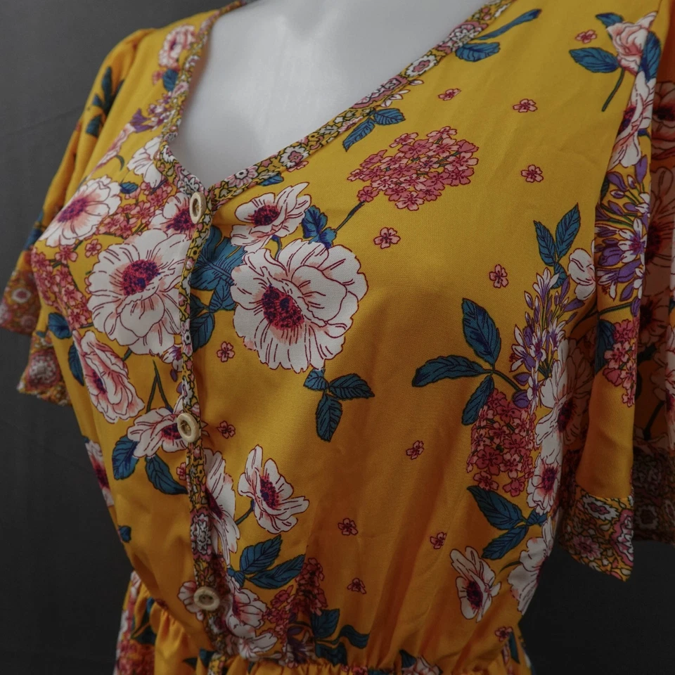 Mujer Vestido Pequeño Amarillo Floral Cottagecore Midi Blusa Retro Romántico Elegante Foto 4 de 4
