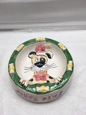 Dog dish water bowl Genie Santa Paws Pet Food Christmas Embossed Ceramic 