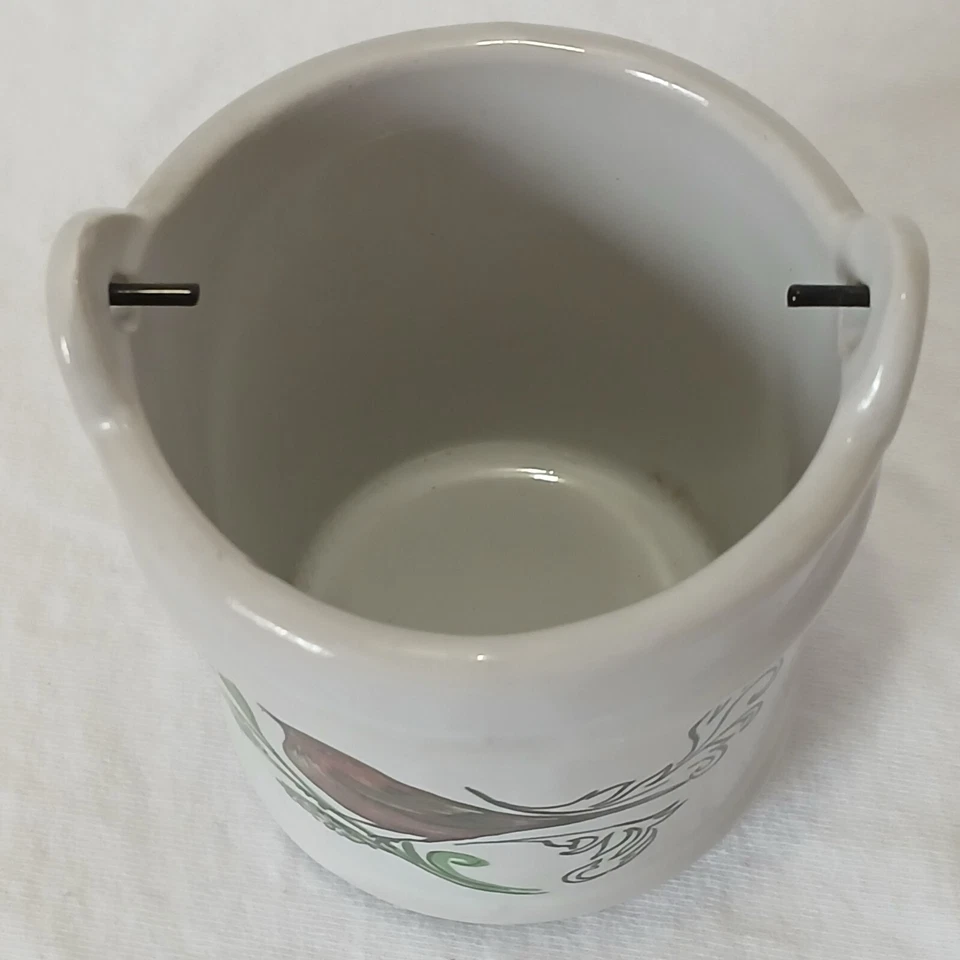 Mini suporte de vela balde de cerâmica + cabo de metal pássaro vermelho flores primavera casa de campo - Imagem 2 de 4