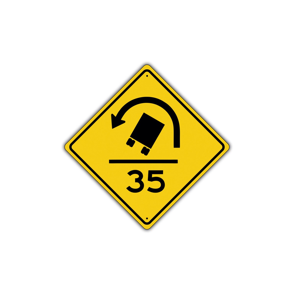 Speed Limit 35 MPH Truck Rollover with Sharp Turn Aluminum Metal 