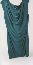Ralph Lauren Drape Neck Dress Size 12 Ruched Emerald Green Stunning