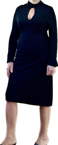 MORRISSEY designer viscose black dress keyhole neck, easy care, size L (12-14) - Picture 1 of 12