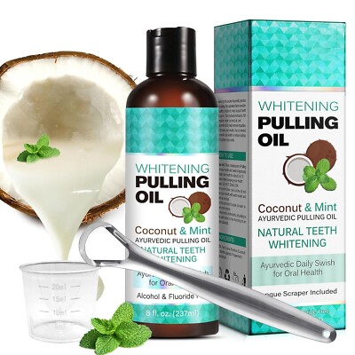 Coconut Pulling Oil, (8 Fl.Oz) Mint Oil Mouthwash with Tongue... 