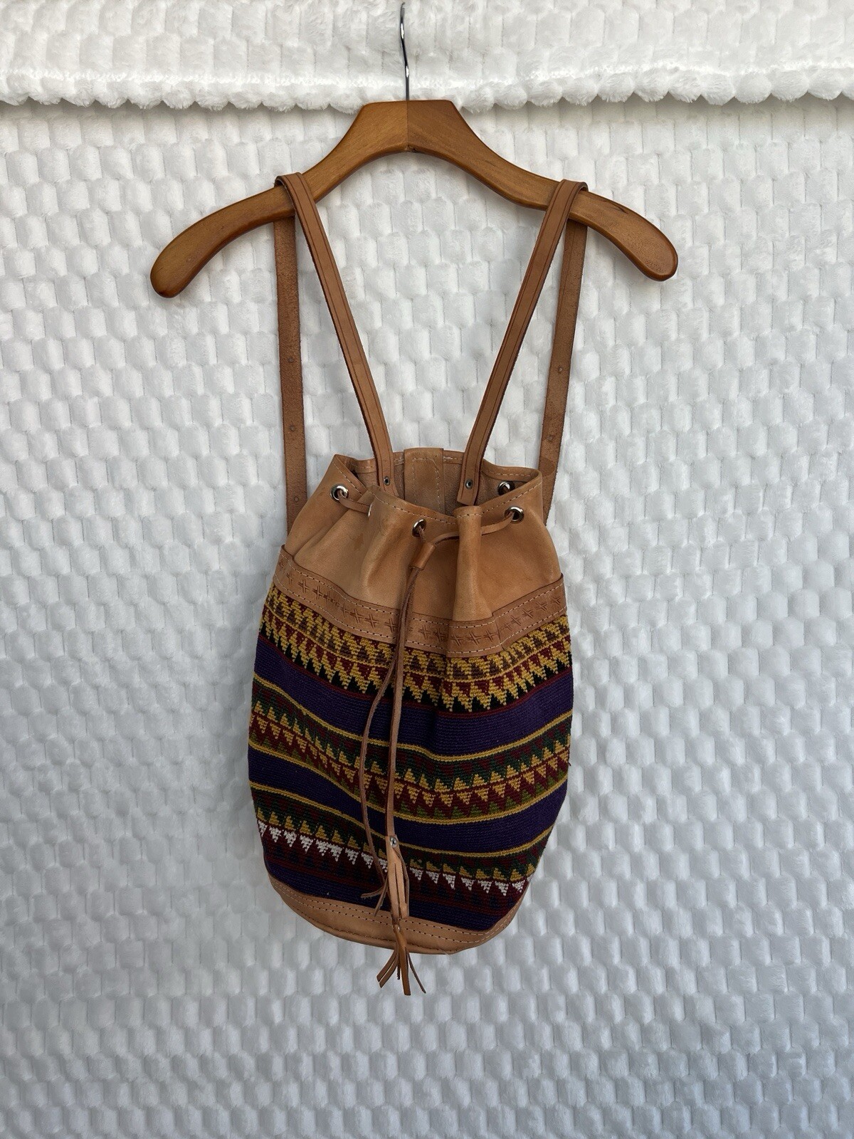 Drawstring Aztec Tapestry Hand Loomed Backpack W/… - image 11