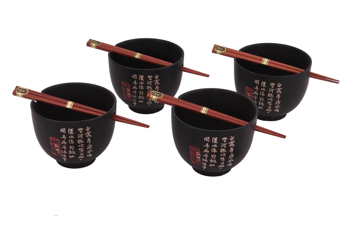 078, 4 Stk Reis Suppen Schale Soba Bowl Essstäbchen Zeit Asia Tasse Ø 13 cm