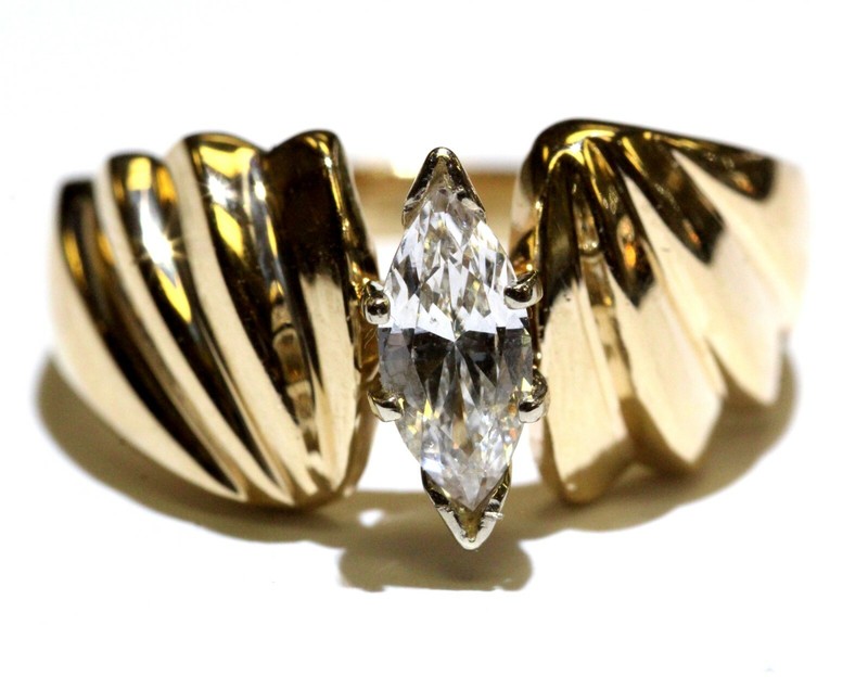 GIA 14k yellow gold .62ct SI1 F marquise engagement diamond engagement ring rare