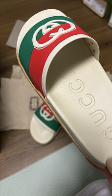 Gucci 極美品❤ スリッポン GGロゴ　39 GUCCI Womens GG Logo Web Stripe Rubber Slides Slide Sandal