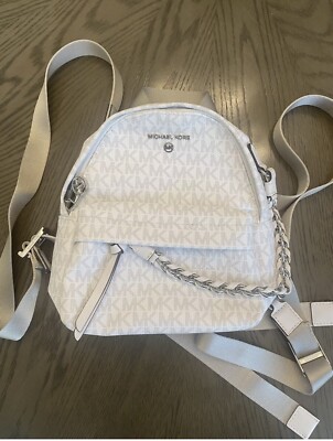 Michael Kors Signature Slater Messenger Backpack Extra Small Bright White Silver