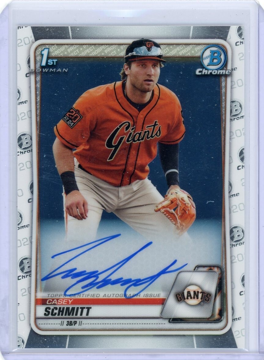 2020 BOWMAN CHROME DRAFT CASEY SCHMITT AUTO 1ST BOWMAN PROSPECT 