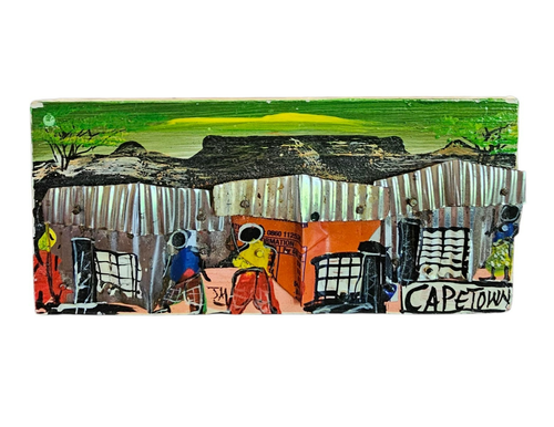 2 mini pinturas sudafricanas madera 3D latas recicladas medios mixtos Ciudad del Cabo firmados - Imagen 10 de 13