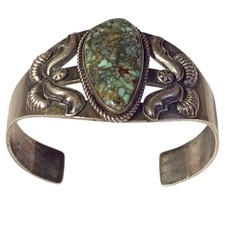Importante Brazalete Turquesa Lander Plata Esterlina Kirk Smith Navajo Fallecido