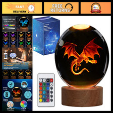 3D Dragon Night Light Lamp - 16 Color Remote Control K9 Crystal Decor Gift for K