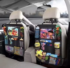 Car Seat Back Organizer w/ Tablet Holder Kids Travel Storage, Universal Fit