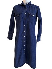 VINTAGE Ralph Lauren Western Wear Denim Shirt Dress 8 Made On Hong Kong Cotton