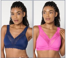 Breezies Set of 2 Lace Soft Support Wirefree Bra Navy/RoseViolet XS New