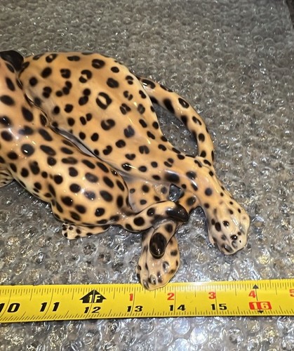 VTG Cheetah Leopard Cat And Baby Figurine Signed Heygill Handmade In Italy 1301 - Picture 21 of 22
