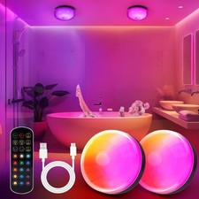 2-Pack Waterproof Shower Lights for Inside Shower, 15 RGBW Color Rechargeable...