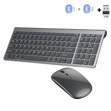 Gray Bluetooth 5.0  2.4G Wireless Keyboard Mouse Combo Rechargeable Full Size W