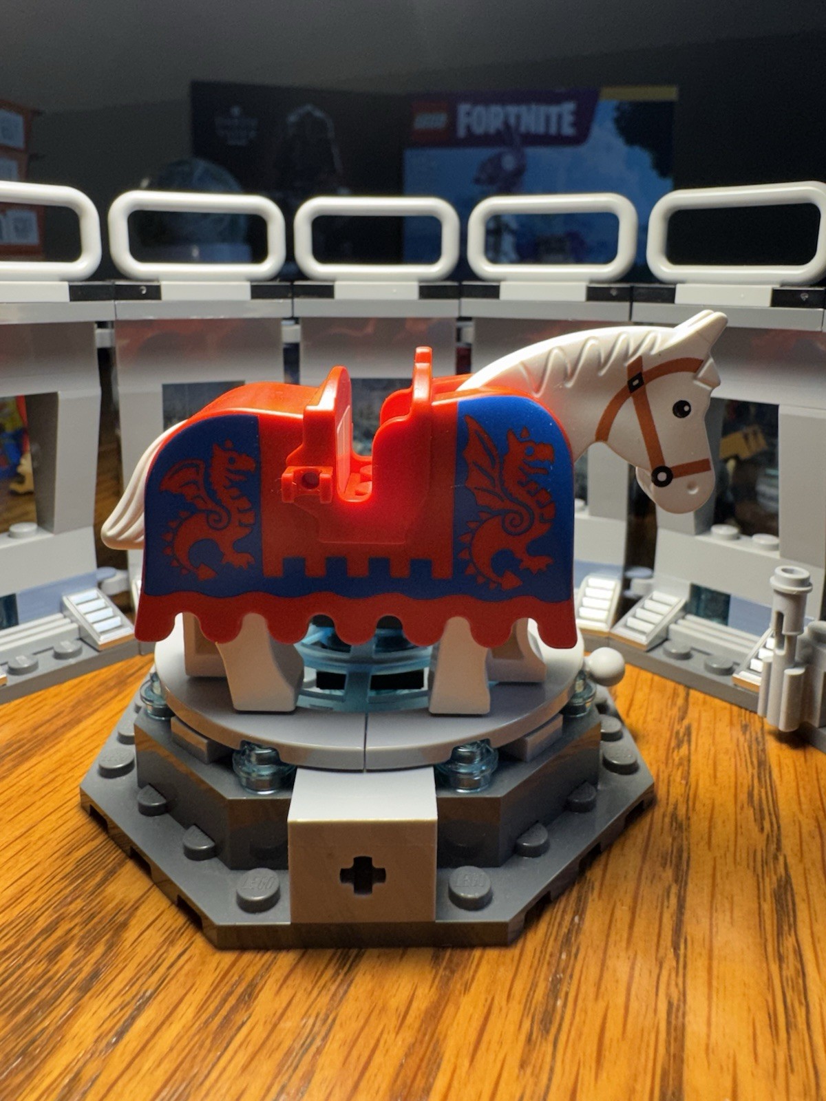 Lego Horse Barding, Ruffled Edge with Dragons on Blue Background