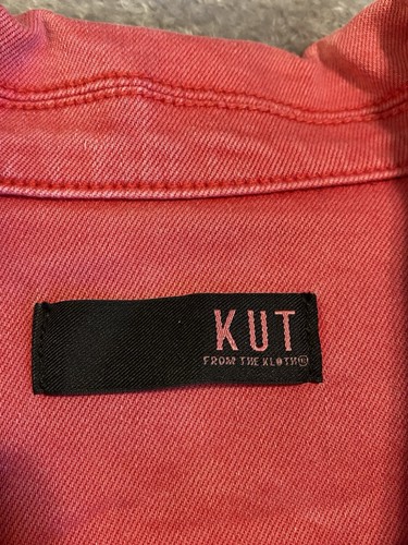 Kut from the Kloth Denim Jacket Frayed Hem Red Womens Size Small - Picture 5 of 10