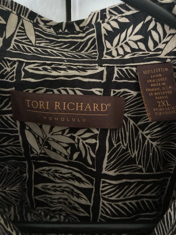 Camisa masculina Tori Richard 2XL palmeiras tropicais bege marrom acampamento havaiano Aloha - Imagem 2 de 4