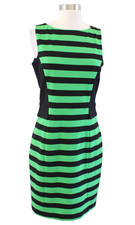 Vince Camuto Black Green Bold Striped Knit Sheath Dress Sleeveless Size 8