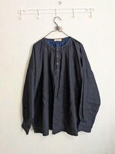 Ichi Antiques Linen Henley Neck Pullover Indigo L Size