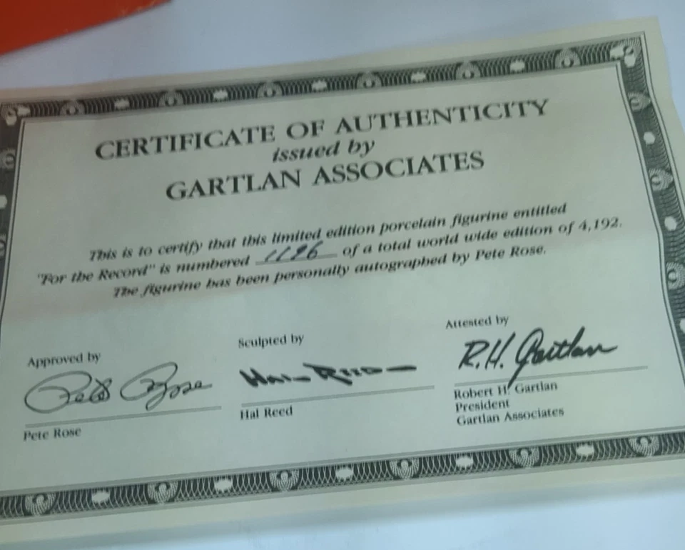 Estatua de béisbol firmada autografiada por Gartlan Pete Rose 1985 #1196 con caja y certificado de autenticidad Foto 3 de 4