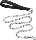 50" Heavy Duty Chrome Chain Dog Pet Leash w/ Black Leather Strap Strong Holding