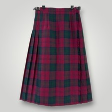 Blarney Wool Plaid Kilt Skirt Burgundy Green Vintage 12 Made in Ireland