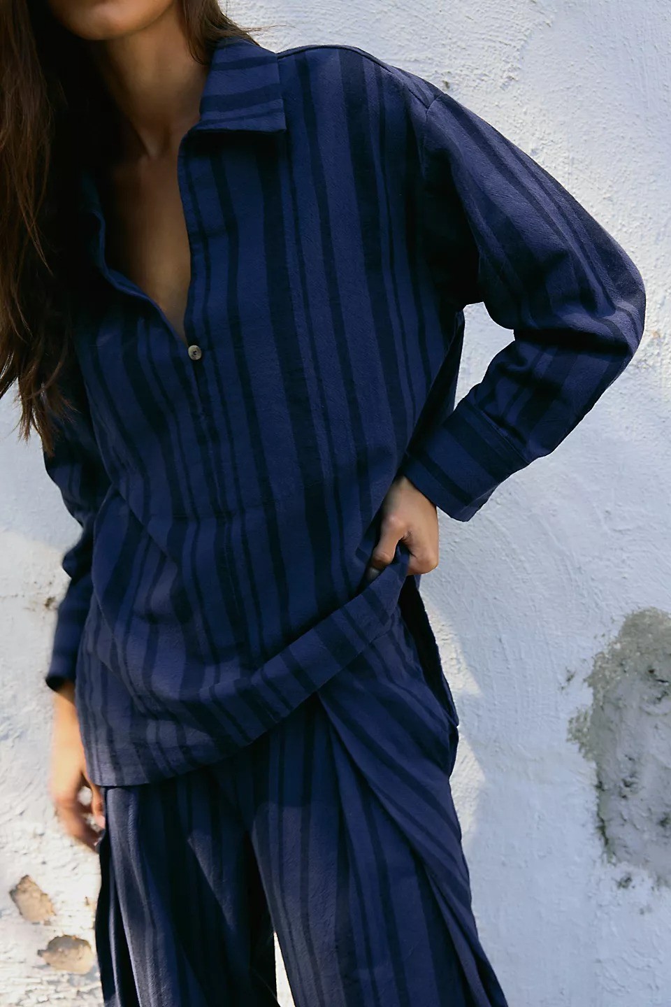 Free People Free-Est Fallon Tunic Top Collared Oversized Striped XS NWD 285924