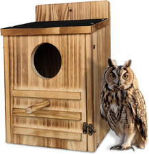Screech Owl House, Owl Bird Box Large Handmade Wooden Circular Opening Screech