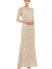 Evening by Mac Duggal Long Sleeve Sequin Dress 93629 Champagne Glam Size 4 NWT