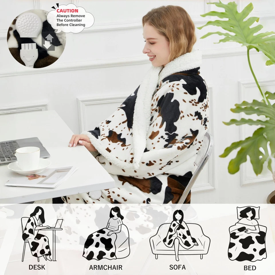 Heated Throw Blanket Cow Print Electric Blanket, Heating Blanket with 4 Heat ... - Image 4 of 4