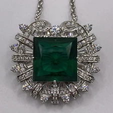 Smithsonian Institution QVC Hooker Emerald Replica Brooch Pendant Necklace 20”