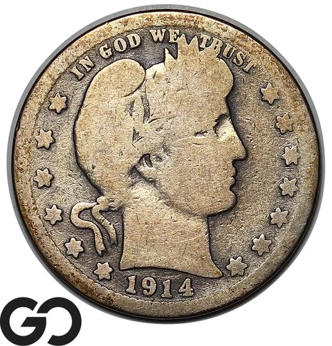 1914-S Barber Quarter, Better Date San Francisco Issue