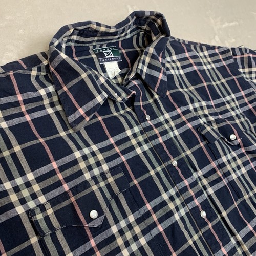 Cowboy Equipment Shirt Mens XL Plaid X-Long Tail Pearl Snap Short Sleeve Cowboy