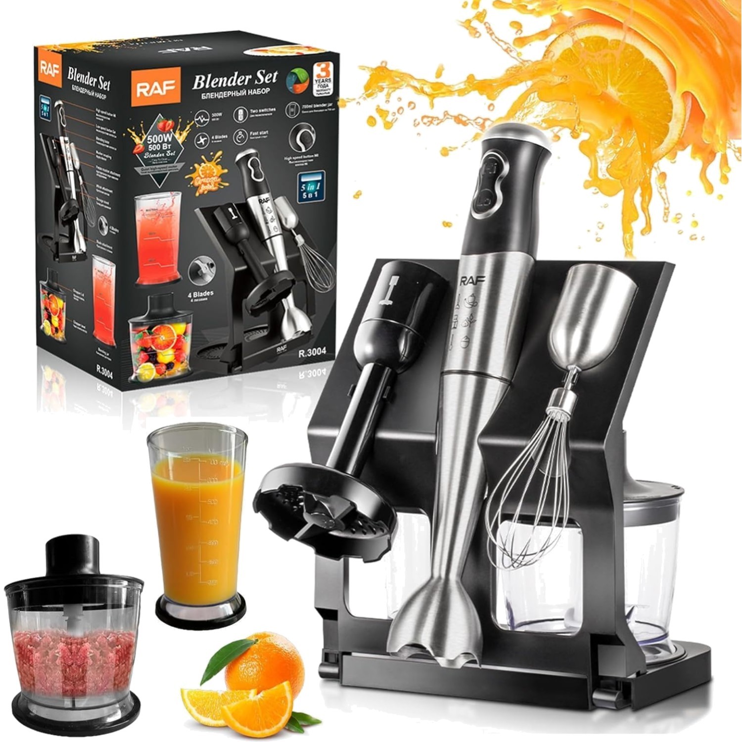 Stabmixer Set Küchen Blender mit 5-in-1 Schneebesen Becher Zerkleinerer Smoot...