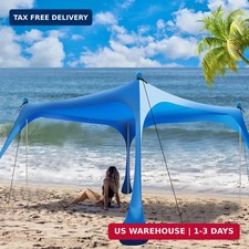 Beach Tent Sun Shelter, 10x10ft Beach Shade Canopy with 4 Sandbags