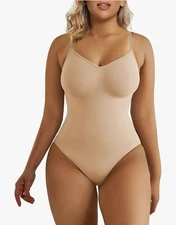 SHAPERX  Bodysuit Tummy Control~Thong~Sculpting~Seamless~Tank Top~Beige~sz 4X