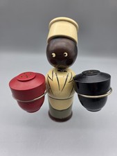Vintage 1950s Red Plastic Chef Salt and Pepper Shaker Caddy Holder Figure